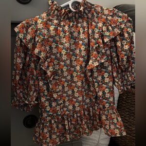 English Factory Floral Ruffle Women's Top
